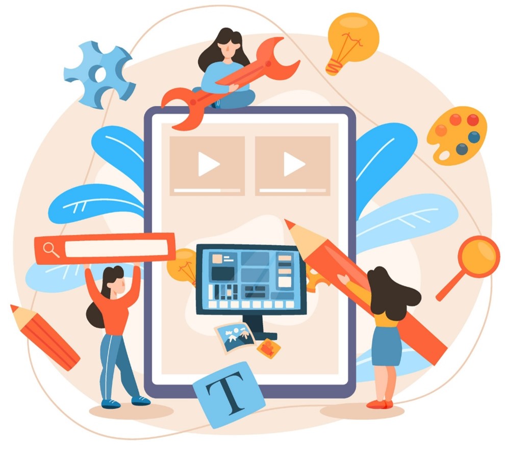Group of people building online content