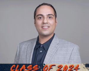 UTSA Online alum Amir Ravassipour with text at bottom saying "Class of 2024"